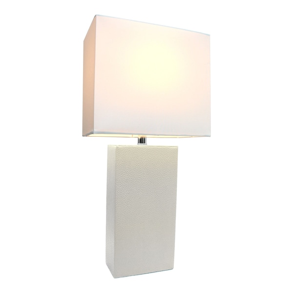 Modern Leather Table Lamp With White Fabric Shade, White